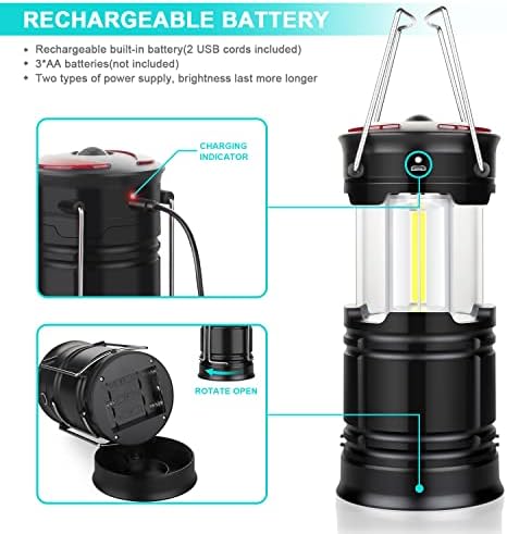 2 Pack Camping Lanterns Camping Accessories USB Rechargeable and Battery Powered 2-in-1 LED Lanterns, Hurricane Lights with Flashlight and Magnet Base for Camping, Hurricane, Hiking, Emergency, Outage - Image 3