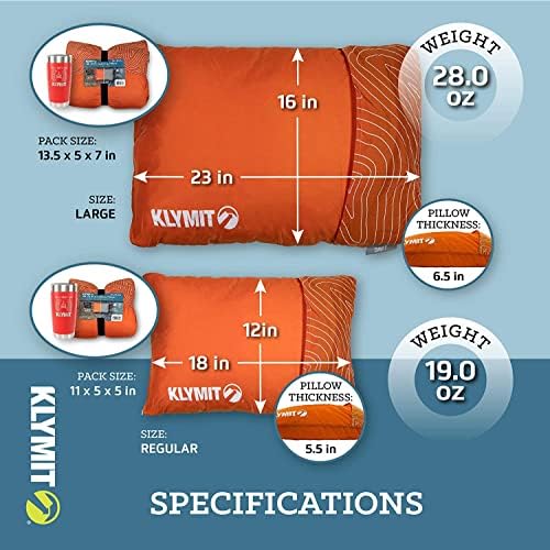 Klymit Drift Camping Pillow, Shredded Memory Foam Travel Pillow with Reversible Cover for Outdoor Use, Large, Orange - Image 4