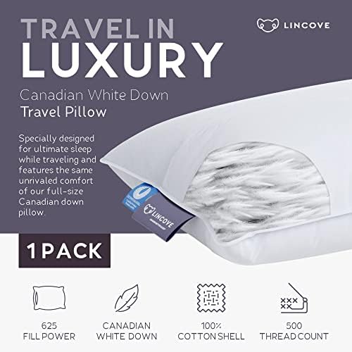 Lincove Canadian Down Feather Travel Pillow - Plush Luxury Pillows to Support Head, Neck, While Sleeping on Airplanes, Cars, Camping, Hotels & Home - Comfortable Vacation Sleeping Essential, 13"x18" - Image 3