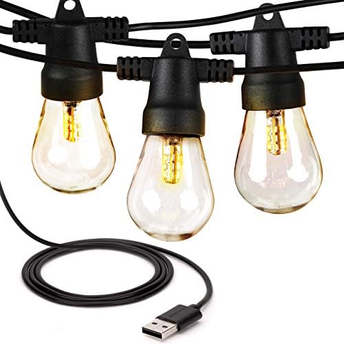 Brightech Ambience Pro USB Powered String Lights - 24 Ft Commercial Grade Waterproof String Lights - Outdoor Shatterproof Patio Lights for Camping, Backyard, Porch - 1.5W LED Warm White Light
