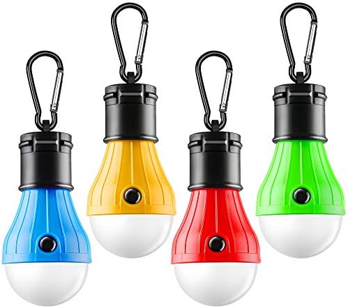FLY2SKY Tent Lamp 4 Packs Portable LED Tent Light Clip Hook Hurricane Emergency Lights LED Camping Light Bulb Camping Tent Lantern Bulb Camping Equipment for Camping Hiking Backpacking Fishing Outage