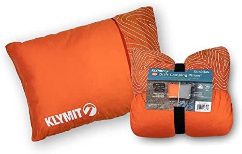 Klymit Drift Camping Pillow, Shredded Memory Foam Travel Pillow with Reversible Cover for Outdoor Use, Large, Orange