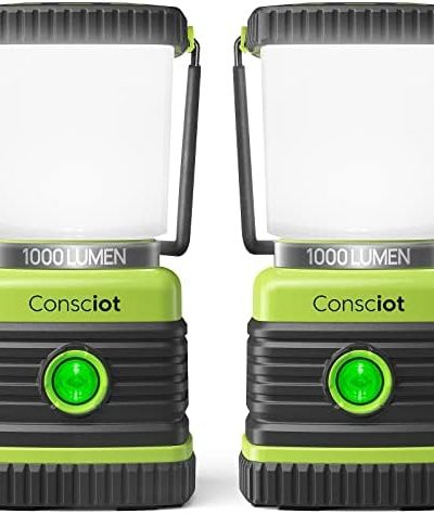 LED Camping Lantern, Consciot Battery Powered Camping Lights, 1000LM, 4 Light Modes, IPX4 Waterproof Tent Lights, Portable Flashlight for Power Outages, Emergency, Hurricane, Hiking, 2-Pack