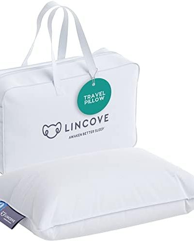 Lincove Canadian Down Feather Travel Pillow - Plush Luxury Pillows to Support Head, Neck, While Sleeping on Airplanes, Cars, Camping, Hotels & Home - Comfortable Vacation Sleeping Essential, 13"x18"