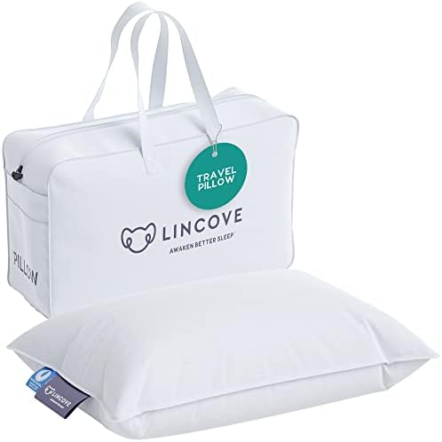 Lincove Canadian Down Feather Travel Pillow - Plush Luxury Pillows to Support Head, Neck, While Sleeping on Airplanes, Cars, Camping, Hotels & Home - Comfortable Vacation Sleeping Essential, 13"x18"